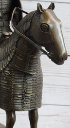 Medieval European Warrior Knight on Horseback Bronze Sculpture Statue on Marble Base