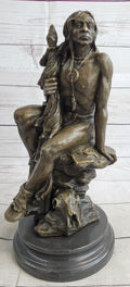 Signed Original western Art by Nick Native American Warrior Bronze Sculpture