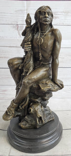 Signed Original western Art by Nick Native American Warrior Bronze Sculpture