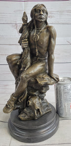 Signed Original western Art by Nick Native American Warrior Bronze Sculpture