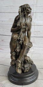 Signed Original western Art by Nick Native American Warrior Bronze Sculpture