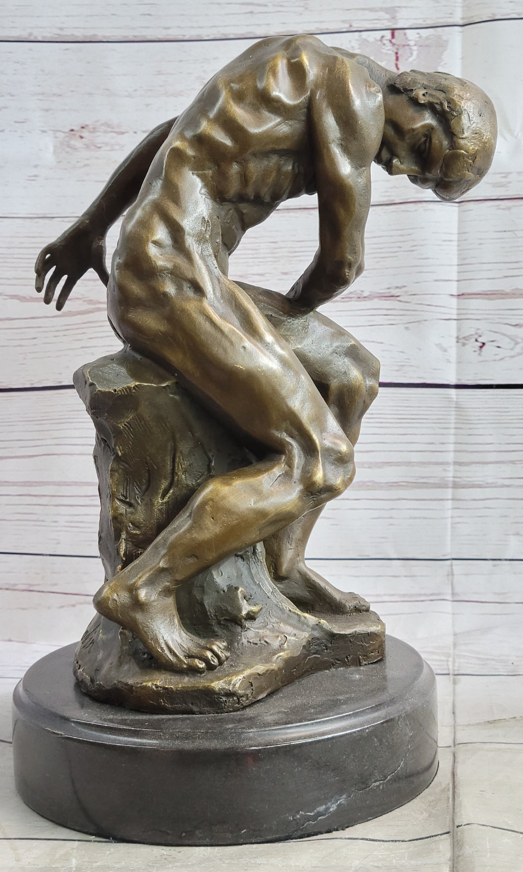 THE FALLEN MAN by Auguste Rodin - Bronze Statue Sculpture on Marble Base