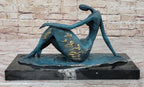 Abstract Reclining Woman Bronze Sculpture with Blue Patina on Marble Base