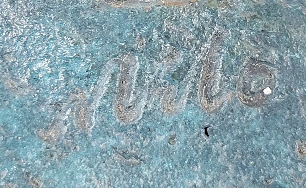 Abstract Reclining Woman Bronze Sculpture with Blue Patina on Marble Base