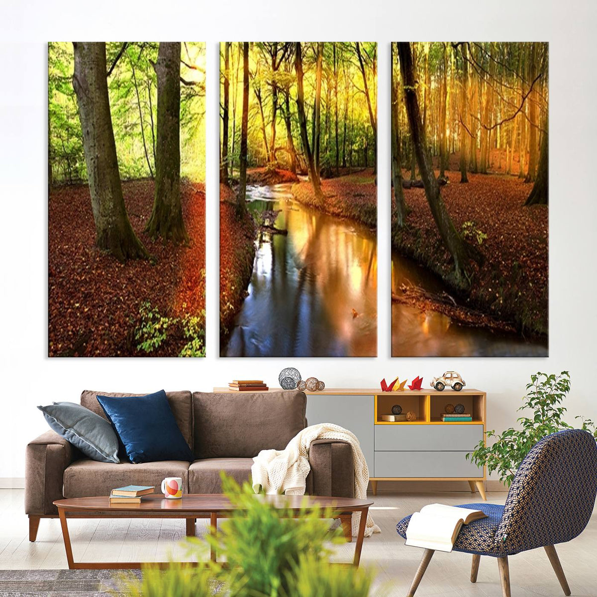 Wall Art Landscape Canvas Print Small River Inside Colorful Forest
