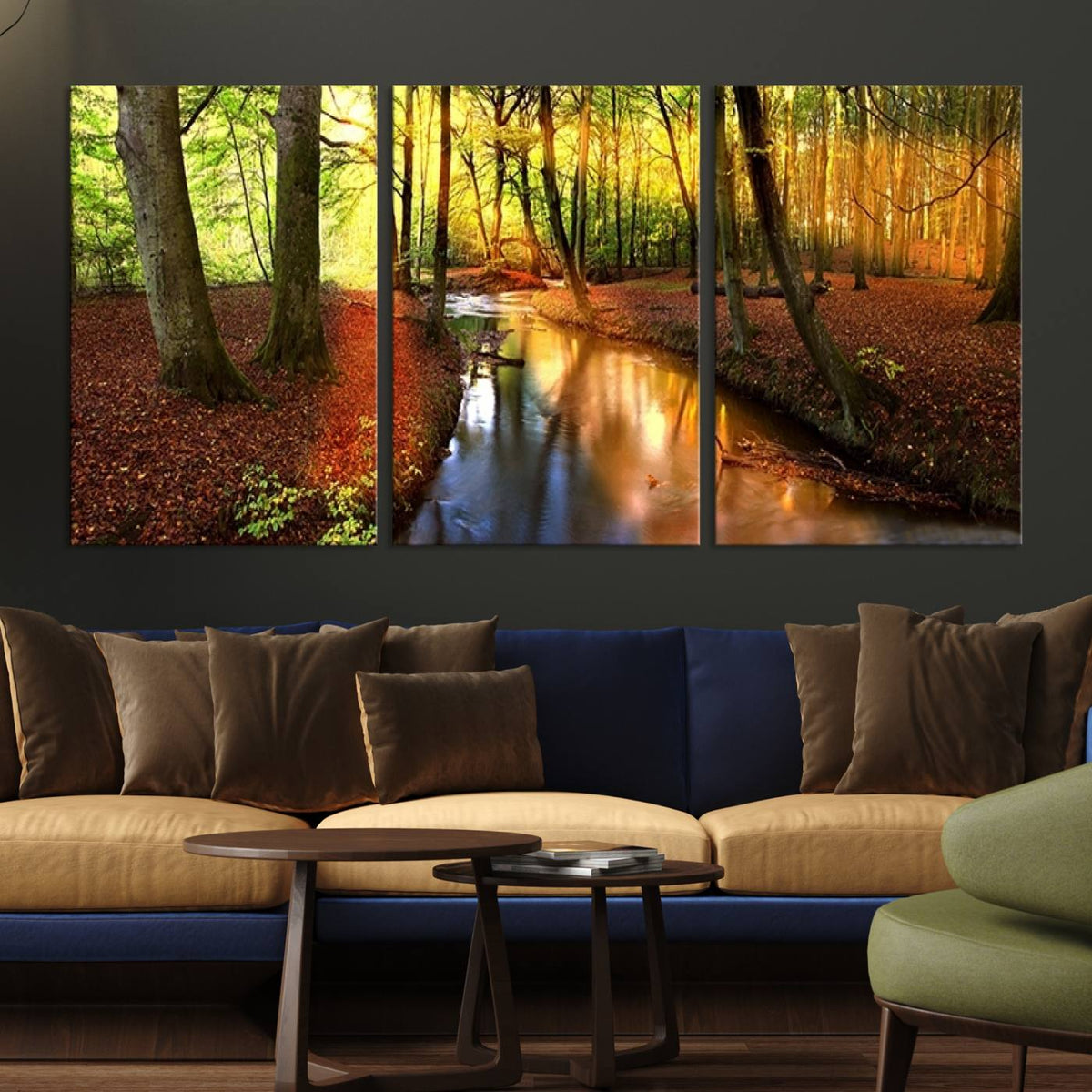 Wall Art Landscape Canvas Print Small River Inside Colorful Forest