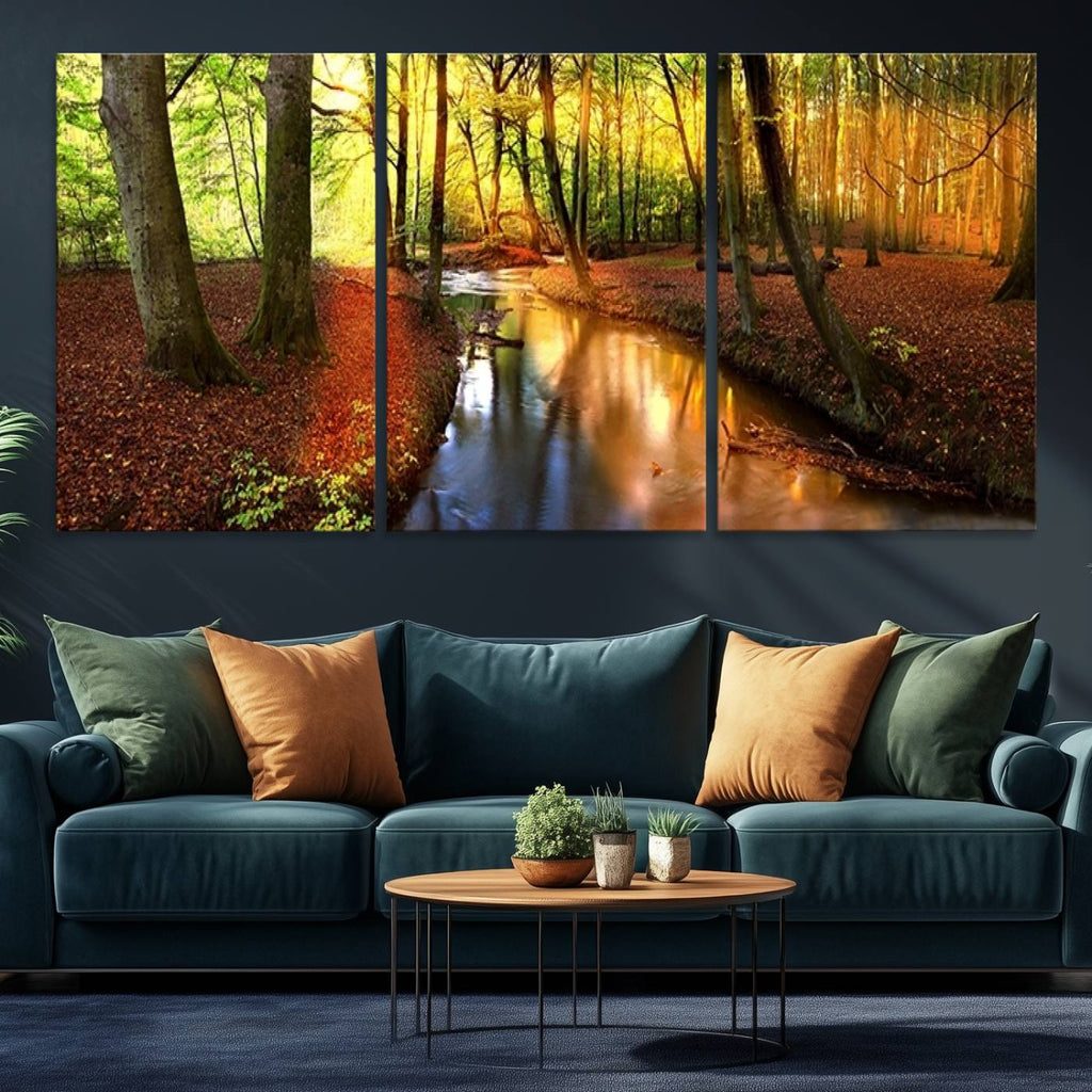 Wall Art Landscape Canvas Print Small River Inside Colorful Forest