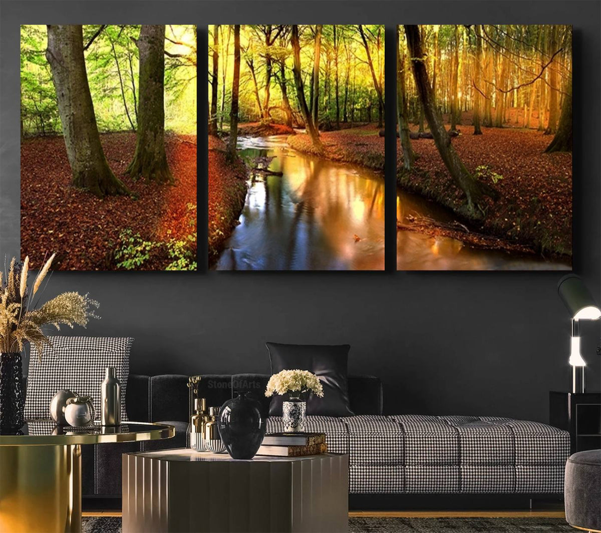 Wall Art Landscape Canvas Print Small River Inside Colorful Forest