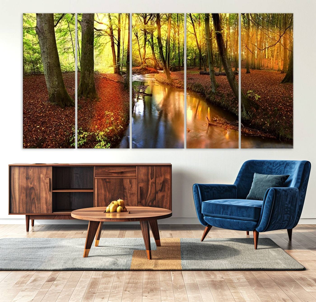 Wall Art Landscape Canvas Print Small River Inside Colorful Forest