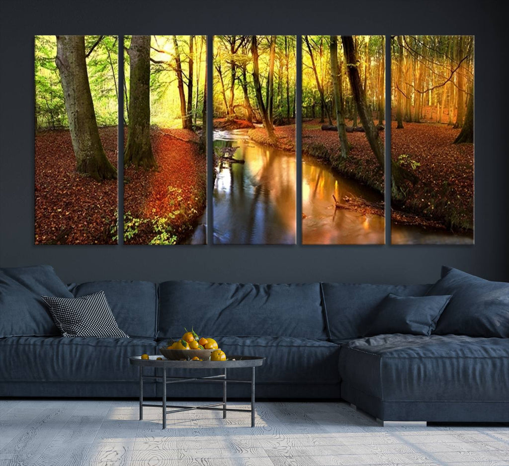 Wall Art Landscape Canvas Print Small River Inside Colorful Forest
