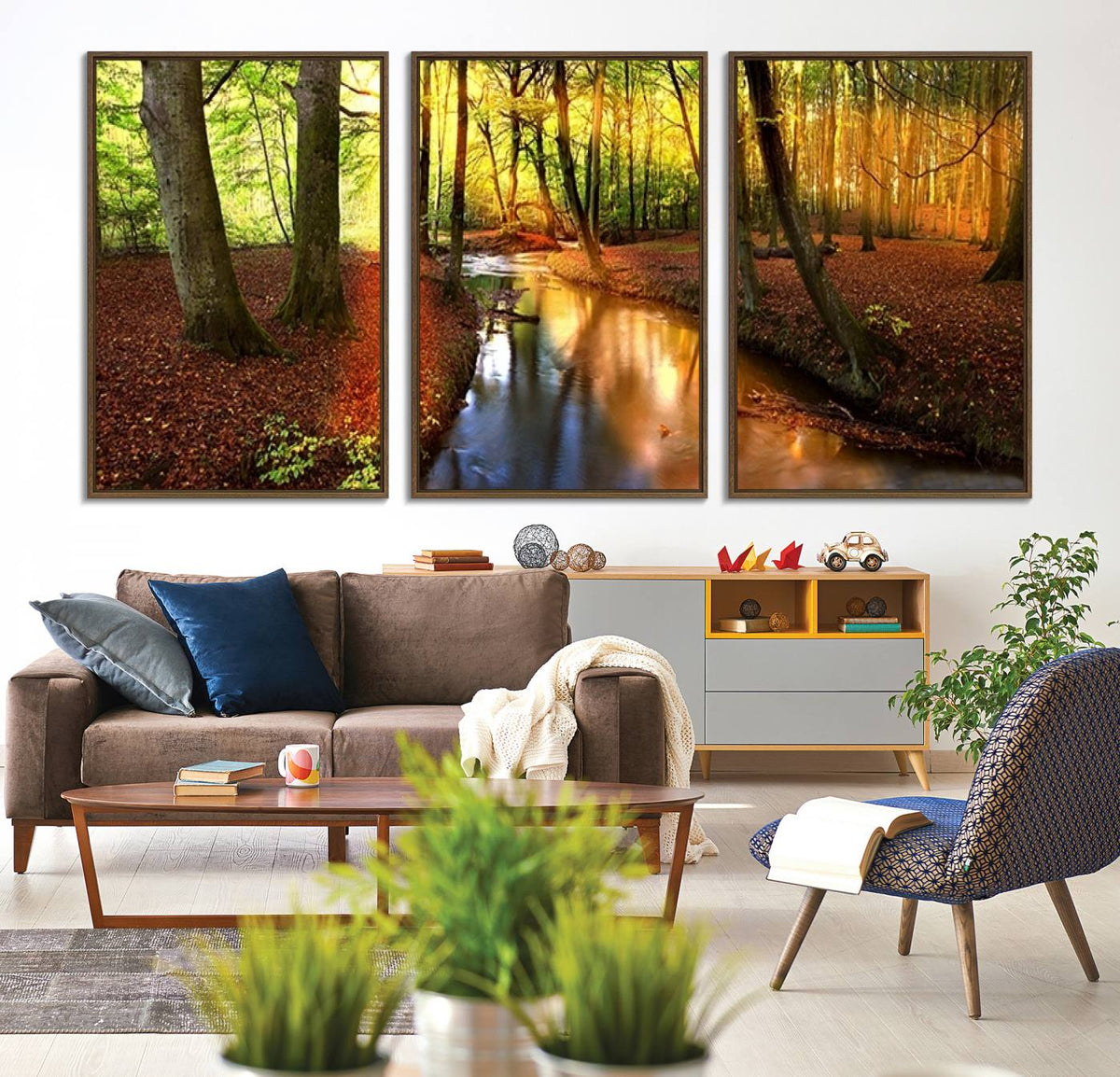 Wall Art Landscape Canvas Print Small River Inside Colorful Forest