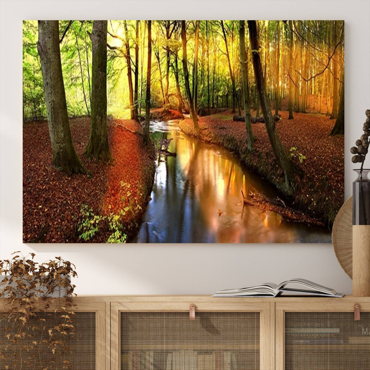 Wall Art Landscape Canvas Print Small River Inside Colorful Forest