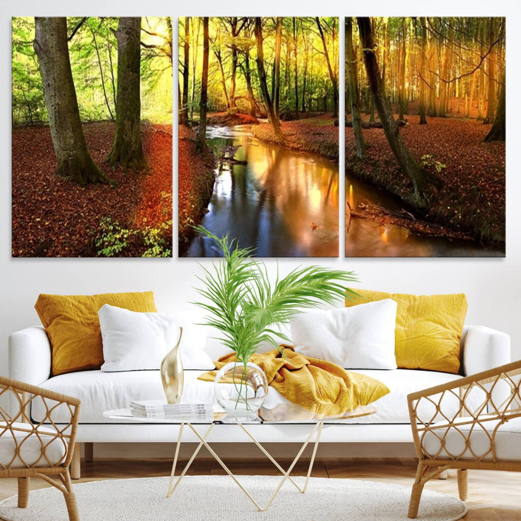 Wall Art Landscape Canvas Print Small River Inside Colorful Forest