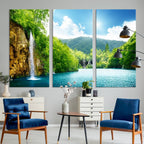 Wall Art Waterfall Canvas Print Big Waterfalls in Forest with Mountain View