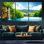 Wall Art Waterfall Canvas Print Big Waterfalls in Forest with Mountain View
