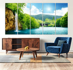 Wall Art Waterfall Canvas Print Big Waterfalls in Forest with Mountain View