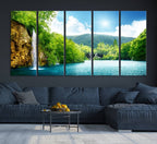 Wall Art Waterfall Canvas Print Big Waterfalls in Forest with Mountain View