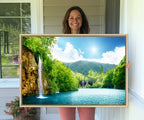 Wall Art Waterfall Canvas Print Big Waterfalls in Forest with Mountain View