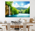 Wall Art Waterfall Canvas Print Big Waterfalls in Forest with Mountain View