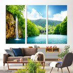Wall Art Waterfall Canvas Print Big Waterfalls in Forest with Mountain View