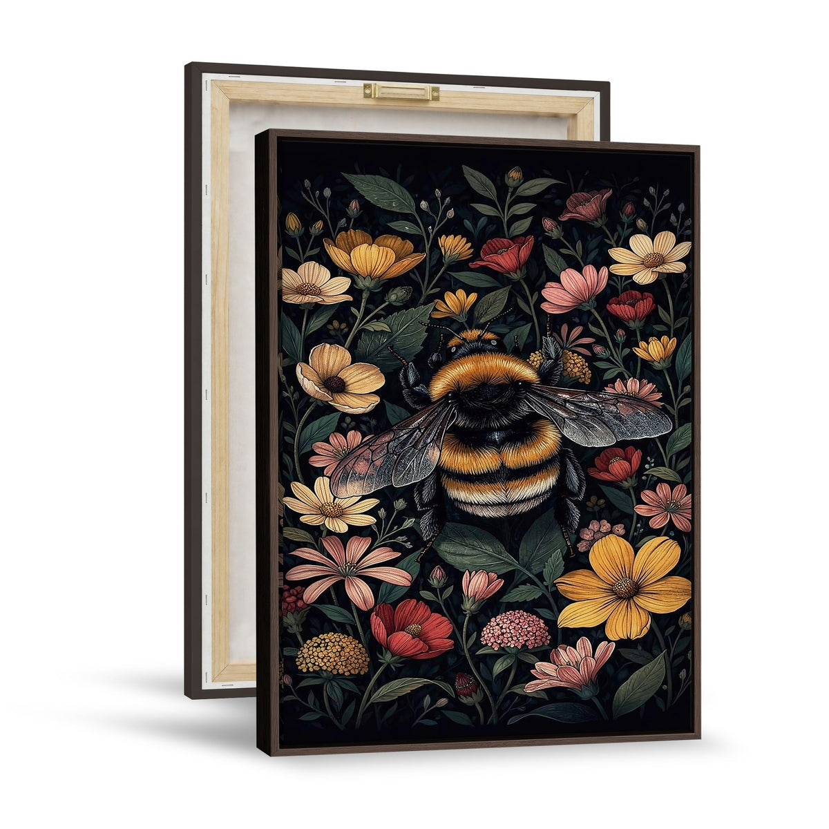 William Morris Style Prints Canvas Wall Art, Inner Framed Vintage Bee Botanical Floral Print