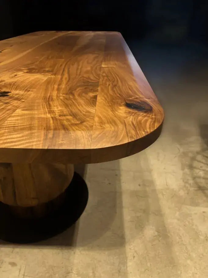 Solid Walnut Wood Edge Glued Dining Table With Wooden Tulip Legs