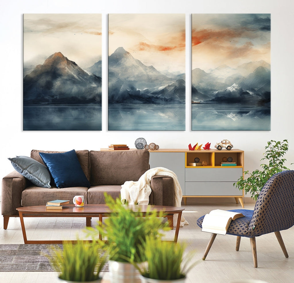 Watercolor Abstract Misty Mountain Wall Art Canvas Print