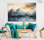 Watercolor Abstract Misty Mountain Wall Art Canvas Print