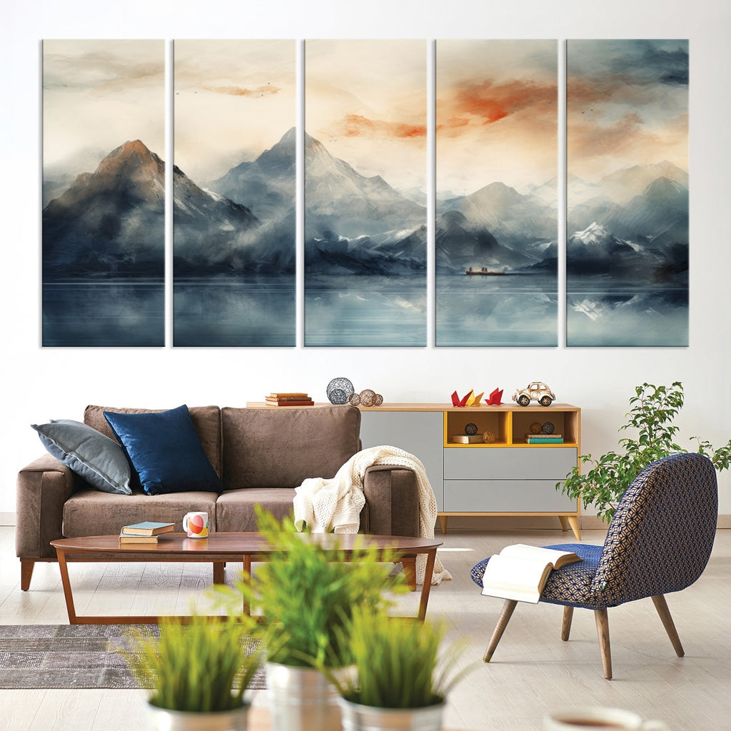 Watercolor Abstract Misty Mountain Wall Art Canvas Print