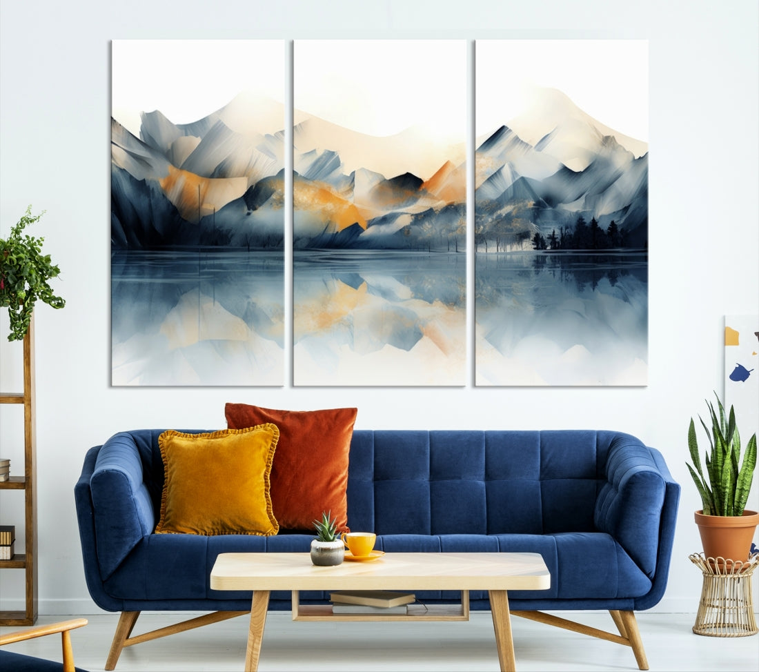 Watercolor Abstract Mountain Lake Wall Art Canvas Print