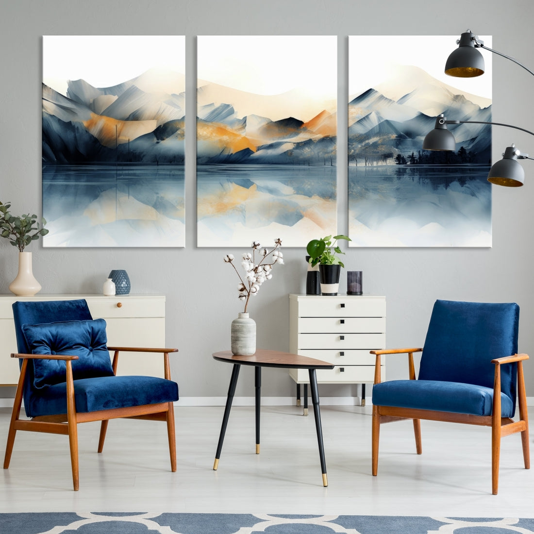 Watercolor Abstract Mountain Lake Wall Art Canvas Print