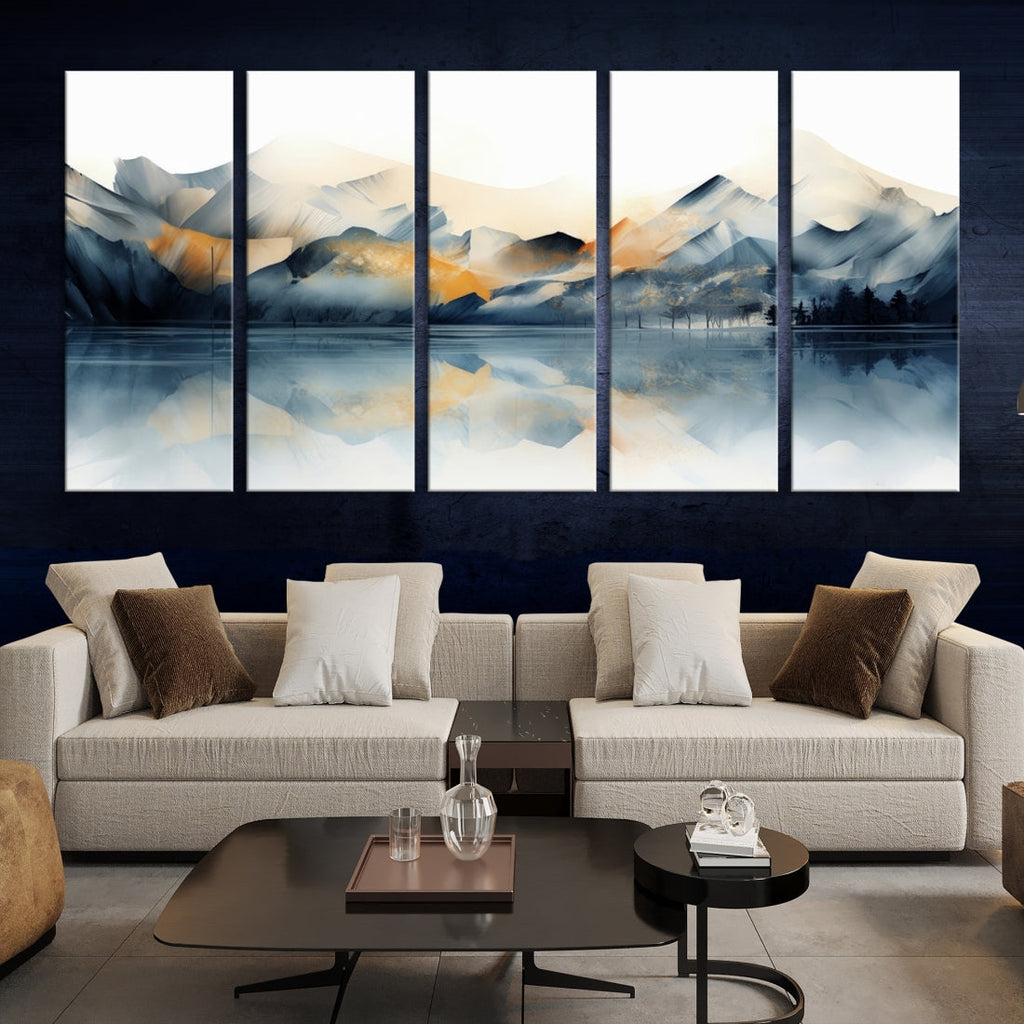 Watercolor Abstract Mountain Lake Wall Art Canvas Print