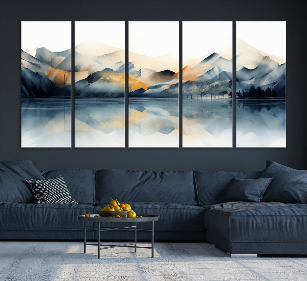 Watercolor Abstract Mountain Lake Wall Art Canvas Print