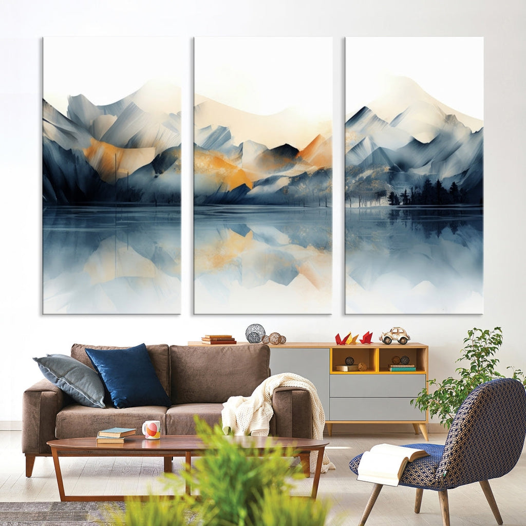Watercolor Abstract Mountain Lake Wall Art Canvas Print