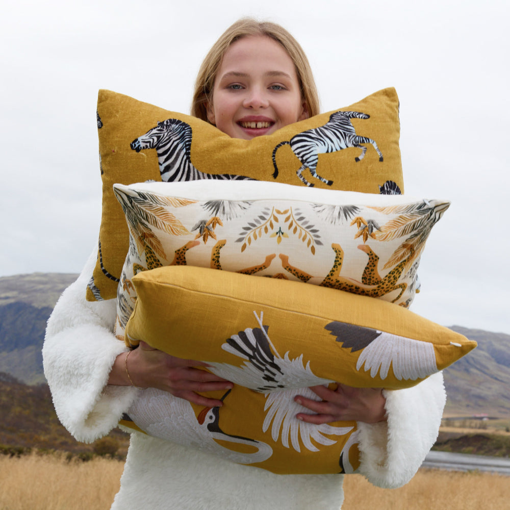 Velvet Watercolor Zebra Small Lumbar Pillow