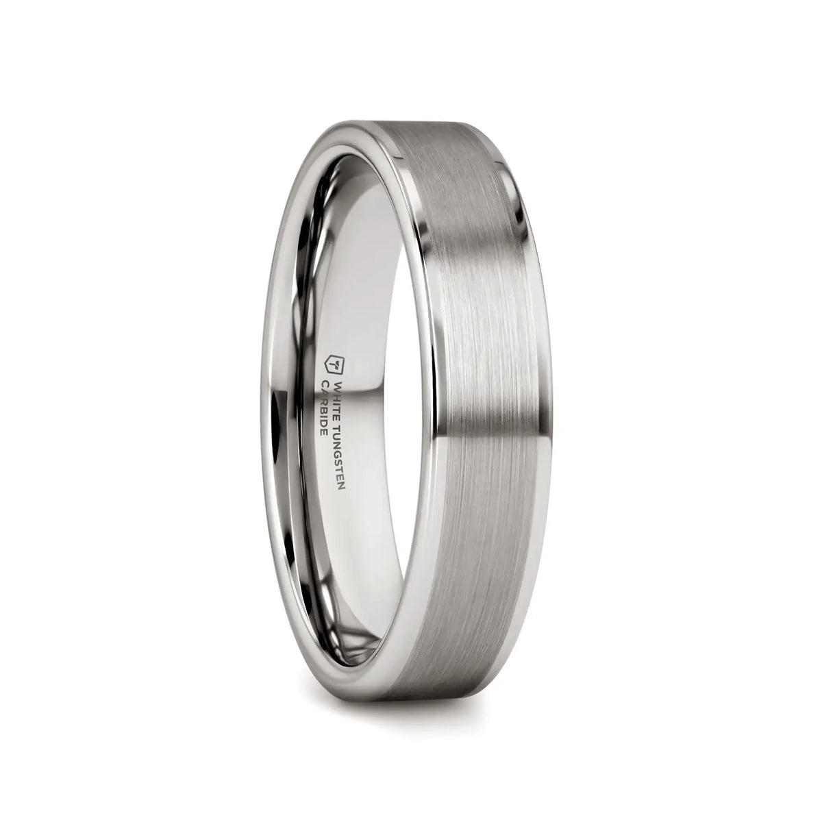 WAYNE Flat White Tungsten Wedding Band with Brushed Finished Center - 4mm - 8mm