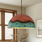 Weathered Copper Oversized Dome Pendant Light with Green Patina