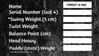 THREAT 16 Includes custom weight card, paddle cover, paddle eraser, and lead weights.