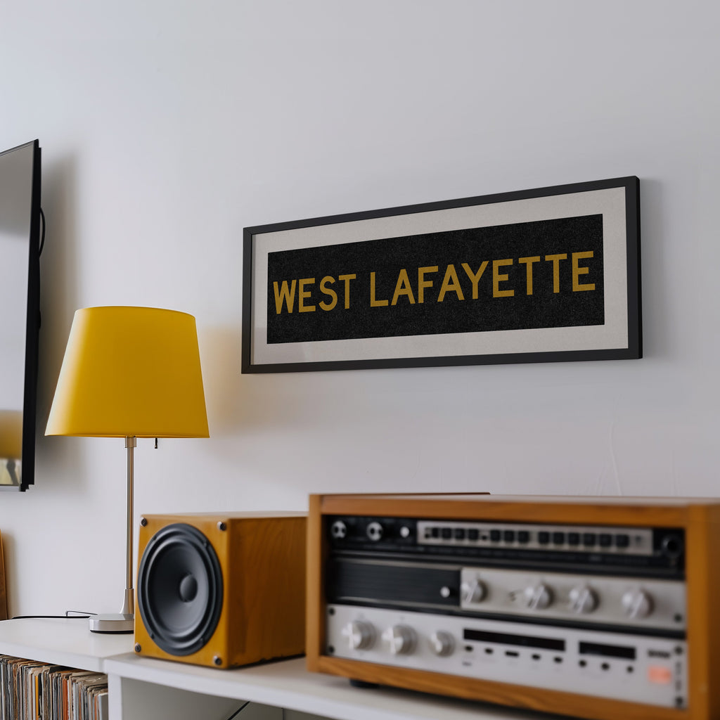Framed West Lafayette Black and Gold Bus Scroll