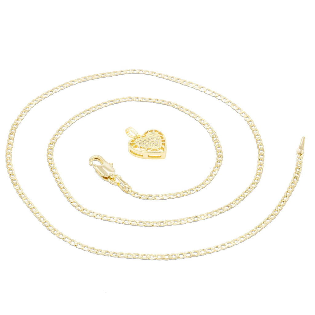 Cubic Zirconia 14K Gold Filled Hollow Heart Pendant Necklace Set