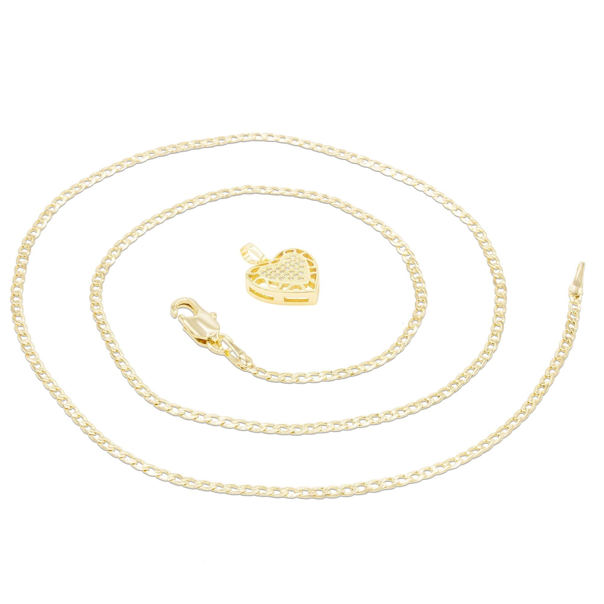 Cubic Zirconia 14K Gold Filled Hollow Heart Pendant Necklace Set