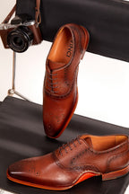 The Draco Handmade Tan Semi Brogue Oxford Men Shoe
