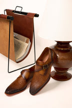The Rolls  Woven Tan Leather Single Monk Strap  Handmade Men Shoe