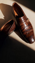 The Strat Single Monk Strap Cap Toe Brown Leather Handmade Men Shoe