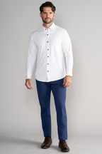 Long Sleeve Button Down Polo Contrast // White Blue