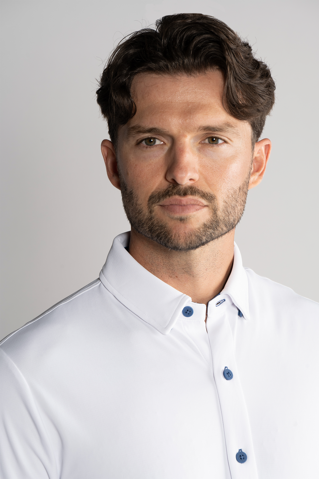 Long Sleeve Button Down Polo Contrast // White Blue