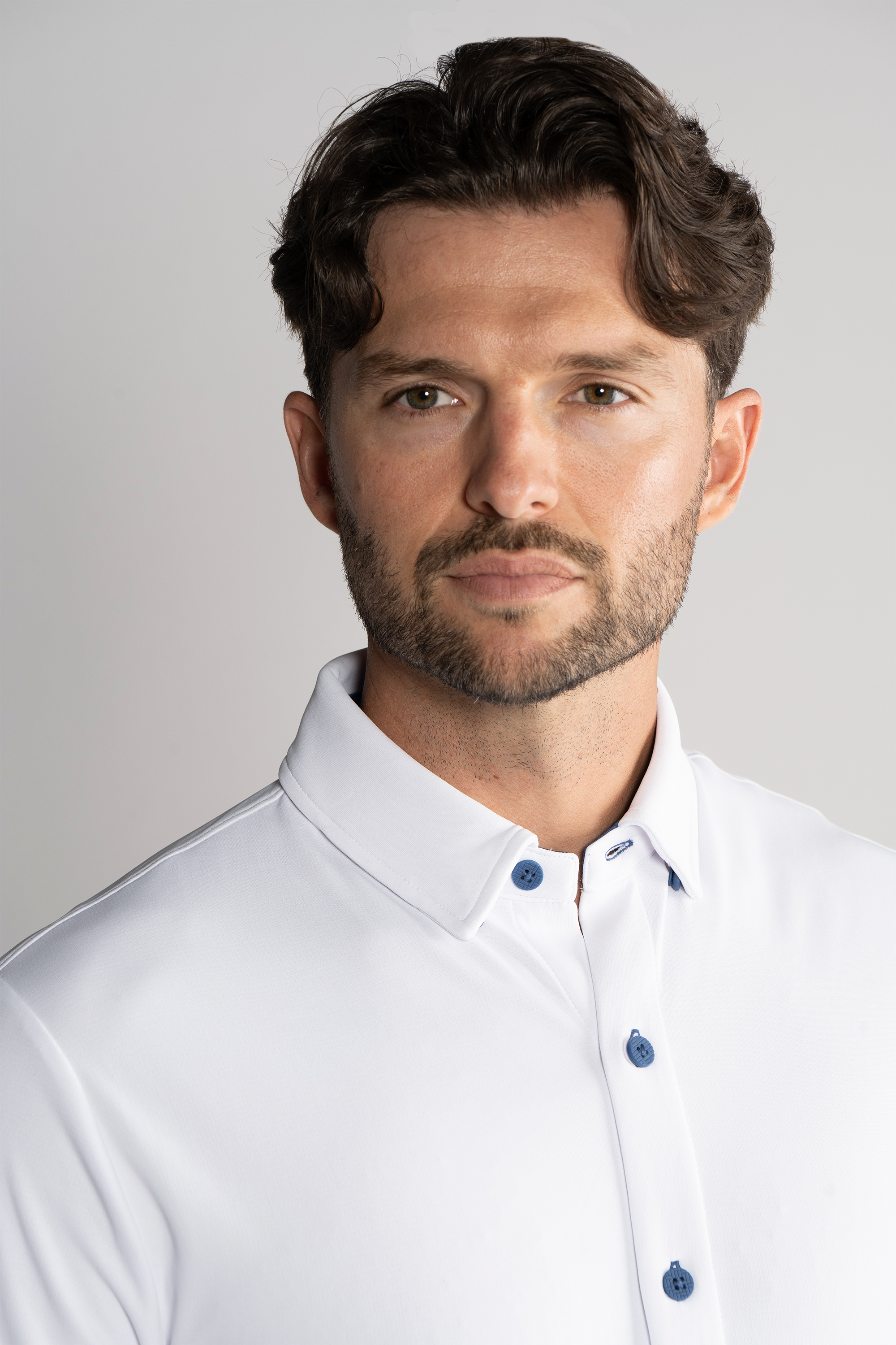 Long Sleeve Button Down Polo Contrast // White Blue