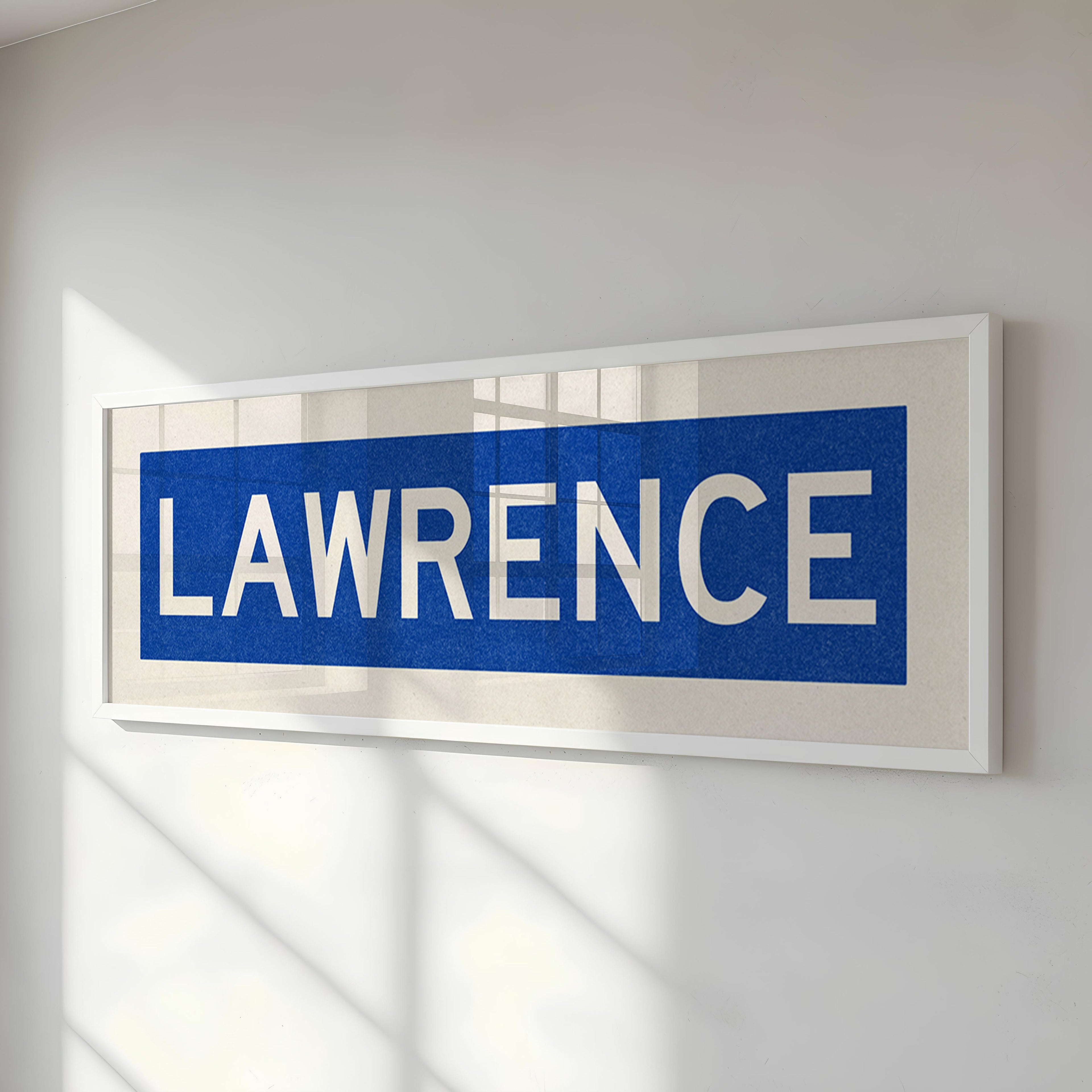 Framed Lawrence Blue Bus Scroll