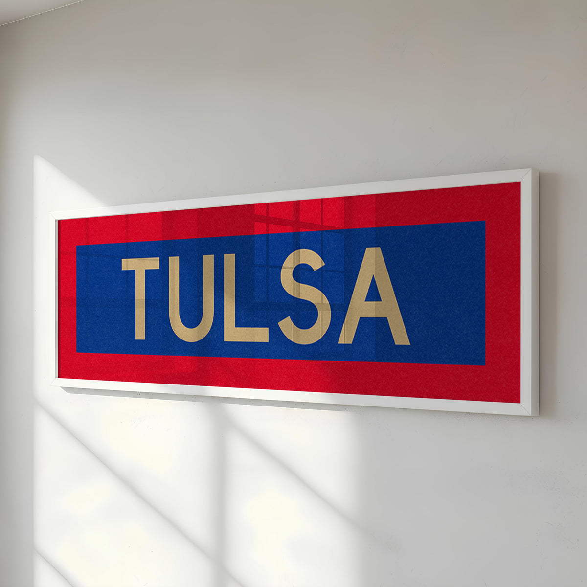Framed Tulsa Red Blue and Gold Bus Scroll