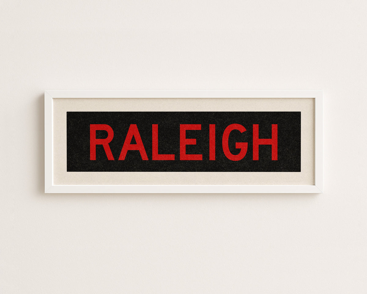 Framed Raleigh Red and Black Bus Scroll